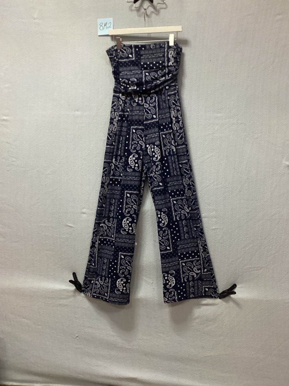 Navy Bandana Print Strapless Wide-Leg Jumpsuit